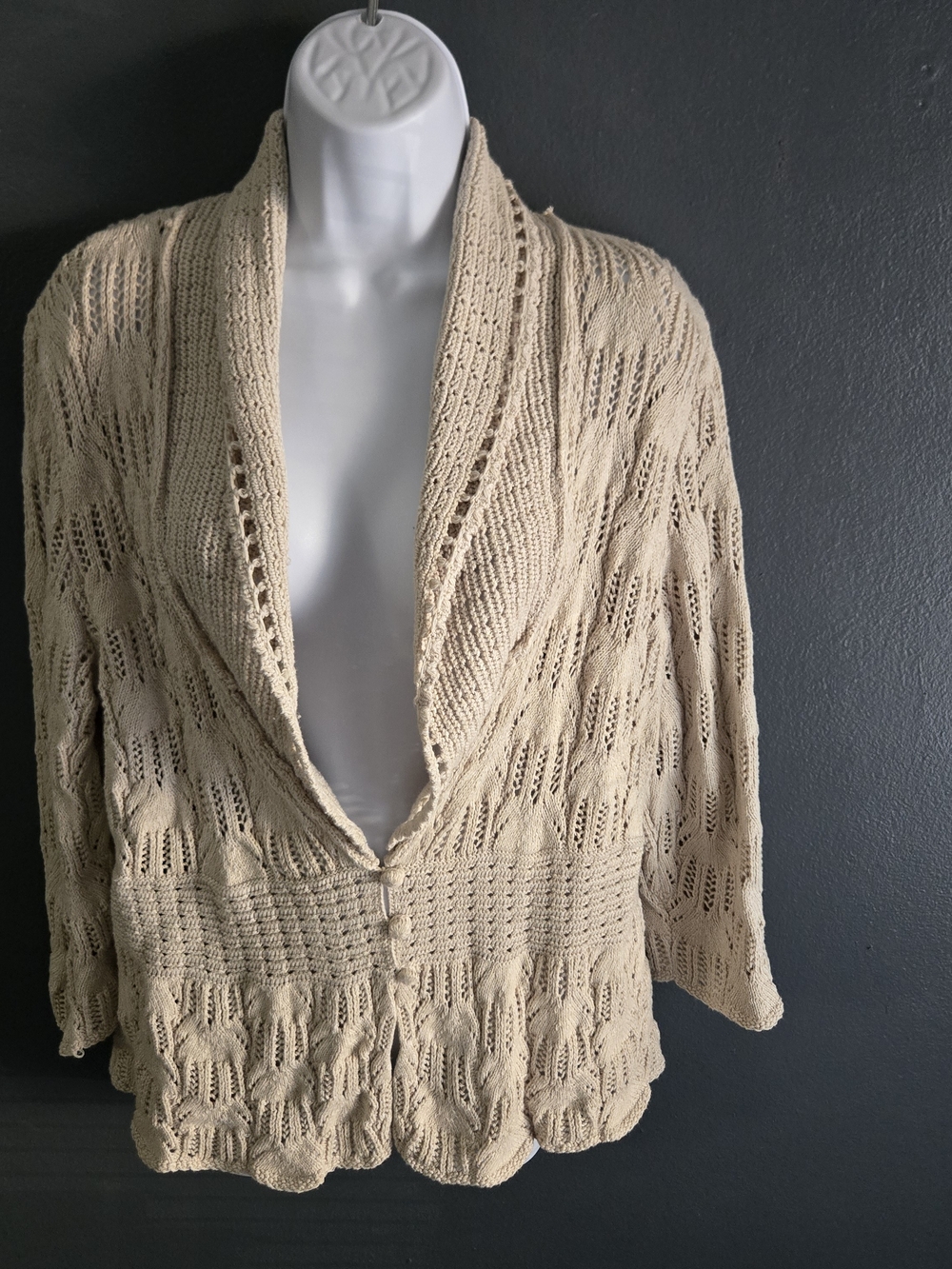 Open Knit Crochet Boho Chic Grandmacore Earthy Cottagecore Cardigan L